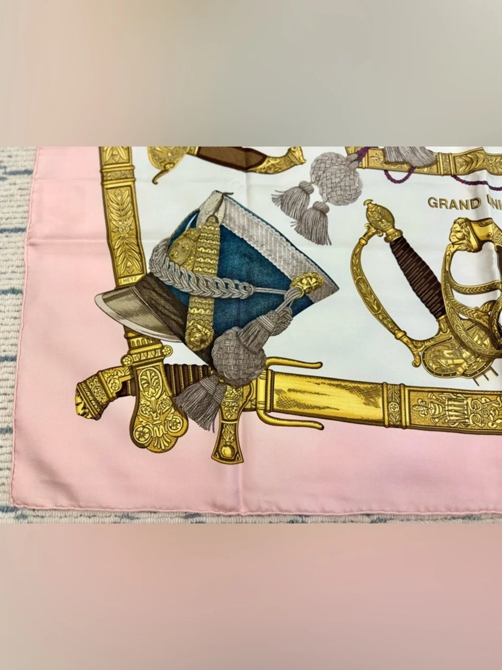 HERMES Vintage Rare Collectors Carre 90 “Grand Uniforme” 100% Silk Pink Scarf - Picture 4 of 15
